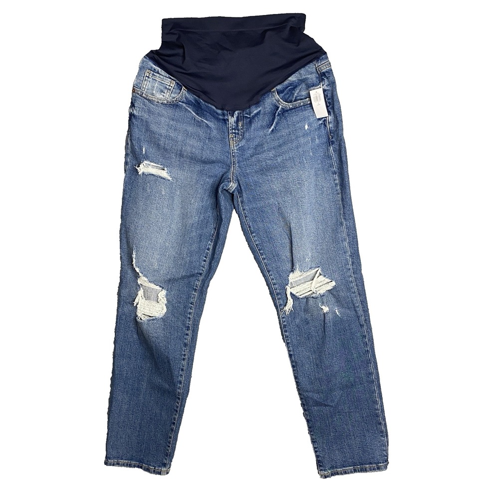 Old Navy Maternity Straight Full Panel Jeans Distressed Pants Size 12 Grunge NWT